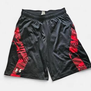 Under Armour Boys' Athletic Shorts Black with Red Accent Size Large